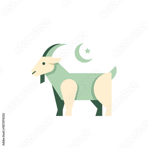 Goat Qurban Flat Icon with Crescent Moon