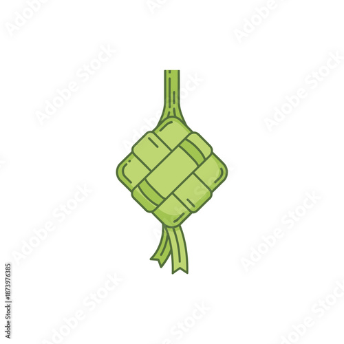 Green Ketupat Flat Icon for Islamic Holiday