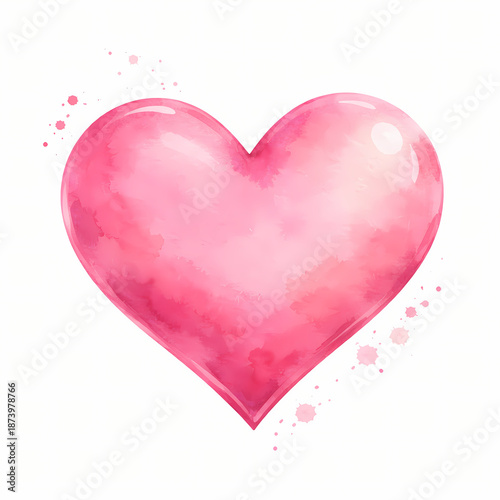Pink watercolor heart with soft lighting and splatter details for Valentines Day celebration.