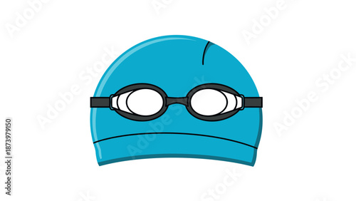 Blue swimming cap and goggles illustration on white background