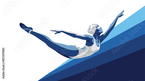 Dynamic flat art deco inspired diver in motion captures athletic grace