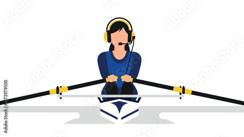 Rowing team coxswain in headset, modern flat design