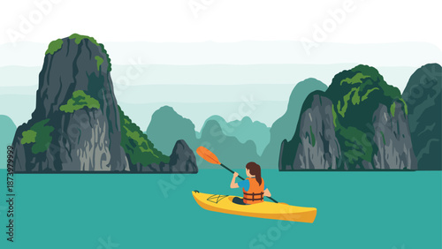 Adventure kayaking among majestic limestone islands in tranquil waters