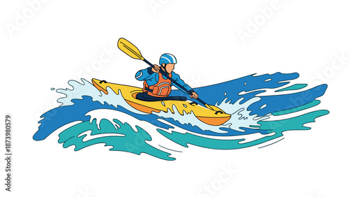 Adventurous kayaking in turbulent waters with vibrant color artwork style