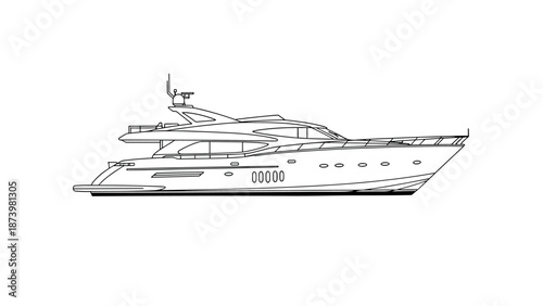 Elegant yacht at sea in minimalist line art design