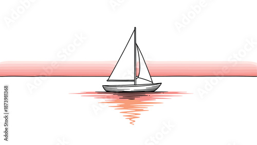 Sailboat at sunset with minimalist design reflecting on calm waters