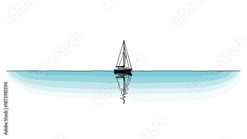 Sailboat tranquility on calm blue sea