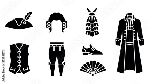 Classic eighteenth century fashion elements in silhouette style