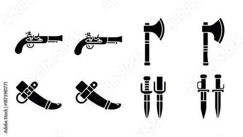 Black silhouette medieval weapons collection