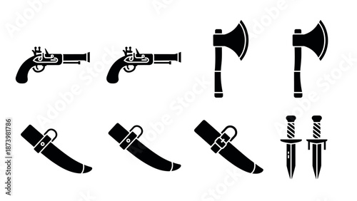 Silhouette icons of medieval weapons and arms collection set