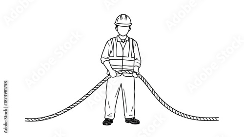 Construction worker holding rope: safety and teamwork in construction