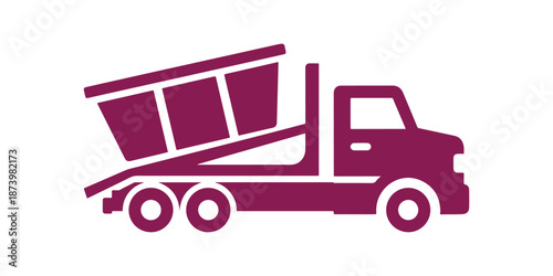 Icon of a roll-off truck. Open-top dumpster. Clearing out organizations. A practical disposal option. Hauling away household junk. Vector illustration that is isolated.