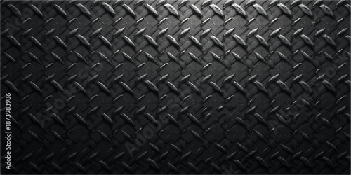Seamless black leather and metallic steel plate texture background with an industrial diamond pattern on a rough gray aluminum surface for a grunge construction material wallpaper