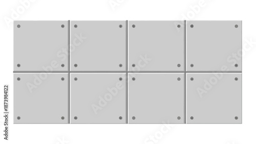 A grid of eight identical light gray square panels, each secured with four small dark screws at its corners.