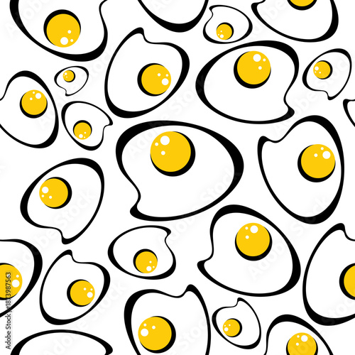 Seamless fried egg pattern with playful breakfast theme. egg background vector