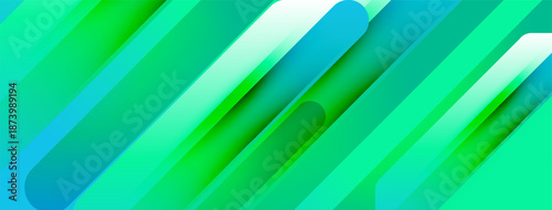 Abstract geometric design. Diagonal lines create vibrant, layered effect. Green, blue hues dominate composition. Modern, sleek aesthetic.