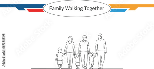 Black outline vector illustration of a family walking together holding hands