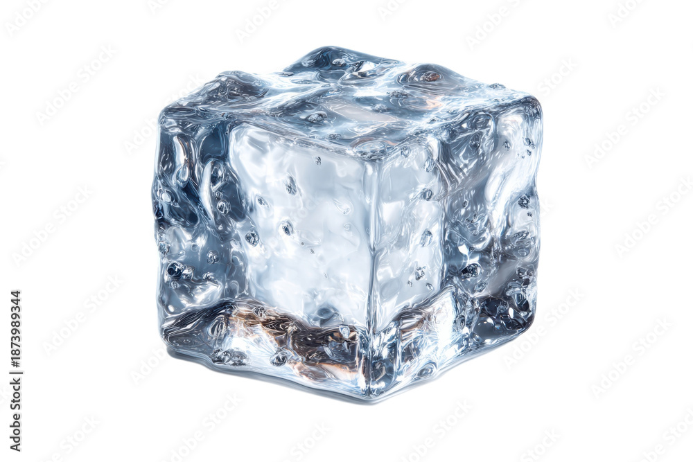 Fototapeta premium Realistic ice cube, transparent frozen water block with glossy melt texture. Cold drink ice cube PNG for beverages isolated on Transparent Background