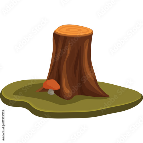 Tree stump with mushroom on grass