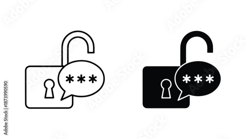 Password Security Lock Icon Set Flat Design Vector Illustration. Modern style icon. Vector icon set. Glyph and solid icon set. Icon vector. Flat Design Icon. line icon set