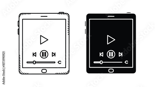 Vintage Cassette Tape Player Vector Icon Set Flat Design. Modern style icon. Vector icon set. Glyph and solid icon set. Icon vector. Flat Design Icon. line icon set