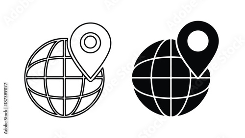 Location Pin on Globe World Map Vector Icon Illustration. Modern style icon. Vector icon set. Glyph and solid icon set. Icon vector. Flat Design Icon. line icon set