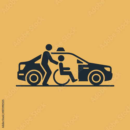 Accessible taxi with caregiver assisting passenger in wheelchair  