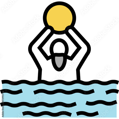 Water Polo Player with Ball in Water