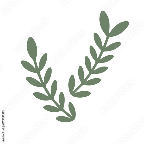 A minimalist vector graphic of two green laurel branches on a white background