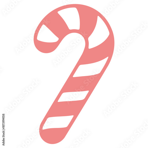 A festive pink candy cane icon on a white background