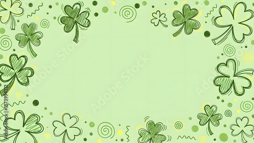 St patricks day themed border with shamrocks and decorative elements on green background for festive holiday designs and celebrations