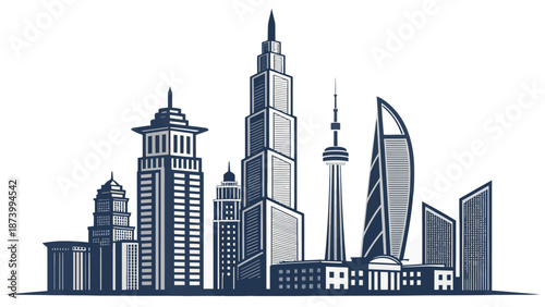 Modern city skyline with sleek skyscrapers and towers