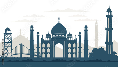 Majestic mosque architecture in a serene landscape setting