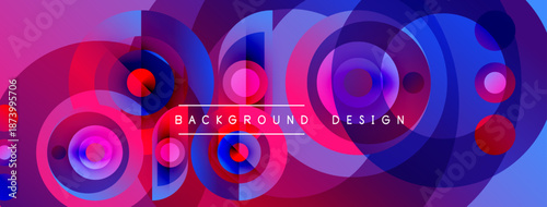 Abstract vibrant circles overlap, creating dynamic colorful background. Text reads background design centered within composition.