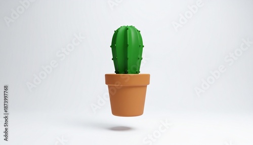 A plastic cactus floats on a white background