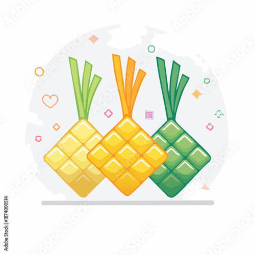 Colorful ketupat illustration isolated food graphic for cultural themes