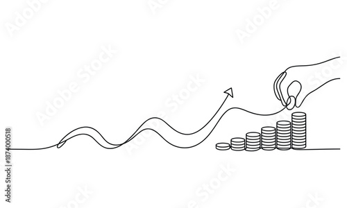 Hand placing coin on growing stack of coins