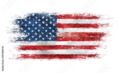Artistic depiction of the United States flag against a black backdrop, brush stroke design