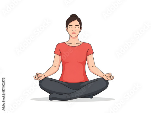 Woman Meditating in Lotus Position with Eyes Closed, Isolated on White
