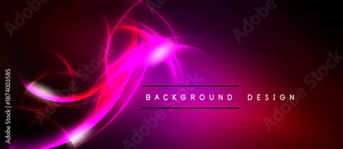 Abstract vibrant design. Swirling light streaks create dynamic energy. Dark background emphasizes bright pink, red hues. Modern aesthetic.