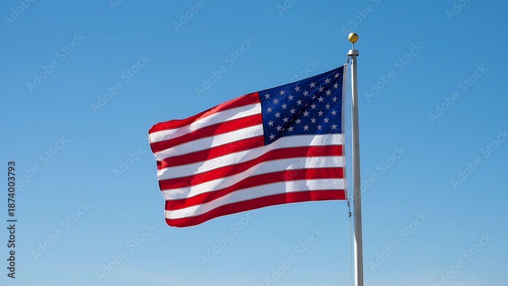 Obraz premium American flag against a clear blue sky symbolizing patriotism