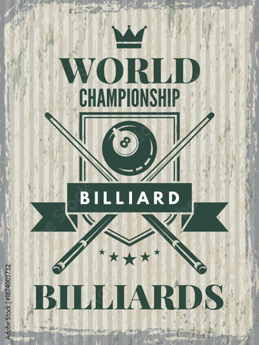 Billiard poster. retro placard invitation at billiard championship