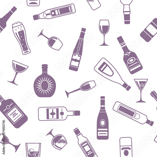 Bottles pattern. seamless background with alcoholic drinks bottles silhouettes