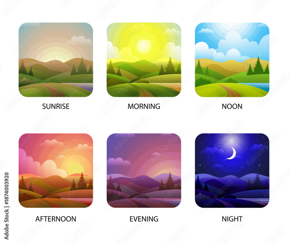 Fototapeta premium Day parts. different daily time outdoor environment. vector templates