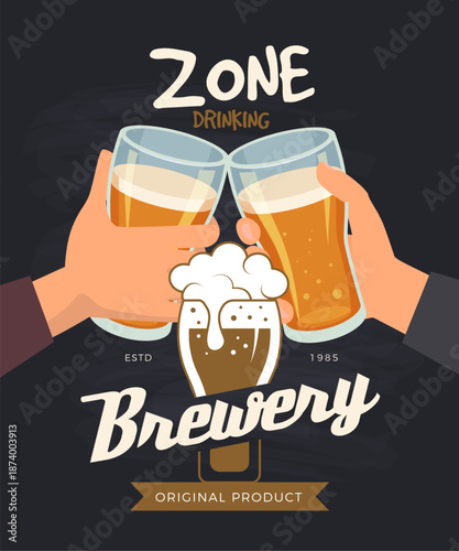 Drinking zone. brewery poster vector alcohol party placard
