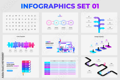 Business infographic elements set with charts, diagrams and icons