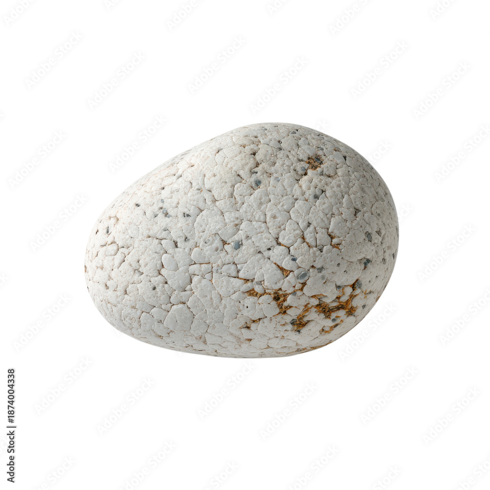 Obraz premium Textured white stone egg, cracked speckled pebble object, natural mineral surface for design and realistic mockups isolated on Transparent Background