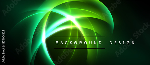 Abstract neon waves, vibrant green hues, dark background. Dynamic light effects create modern design element.