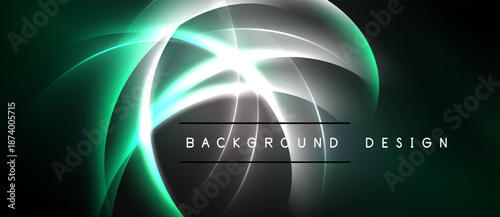 Abstract neon swirls, glowing lines create dynamic background. Dark shades contrast bright illumination, modern design element.