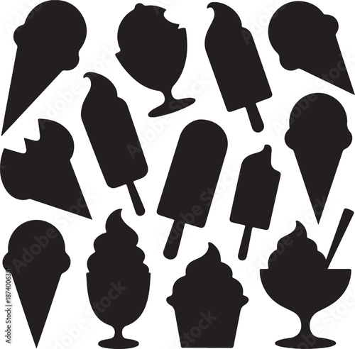 Silhouettes of various ice cream and popsicle treats